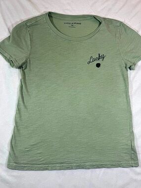 Lucky Brand Lucky Clover Script Logo Graphic Tee Green XS